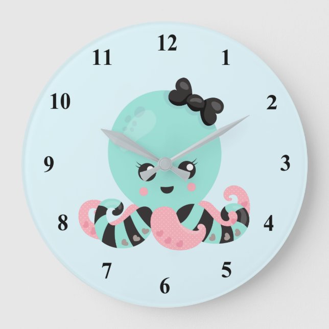 Grande Horloge Ronde Kawaii Art Octopus Design (Recto)