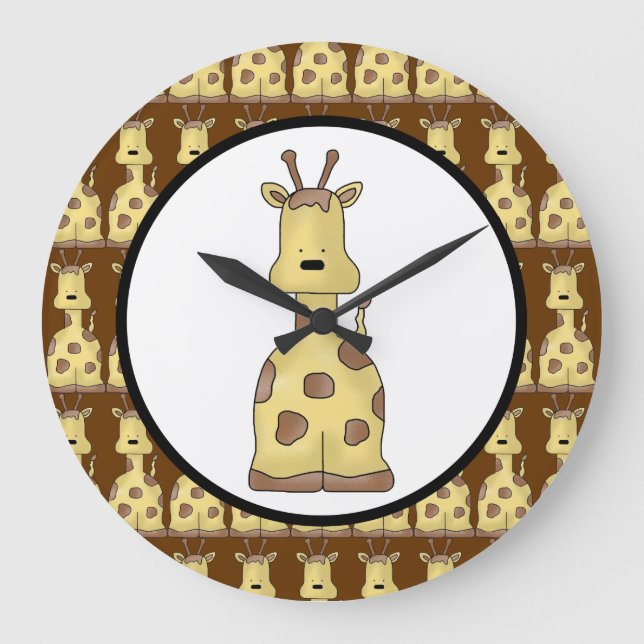 Grande Horloge Ronde Kawaii Cute Cartoon Amical Baby Giraffe Art Sauvag (Recto)