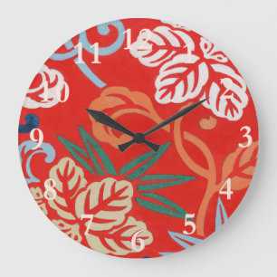 Grande Horloge Ronde Kimono japonais hawaïen rouge : Vintage floral
