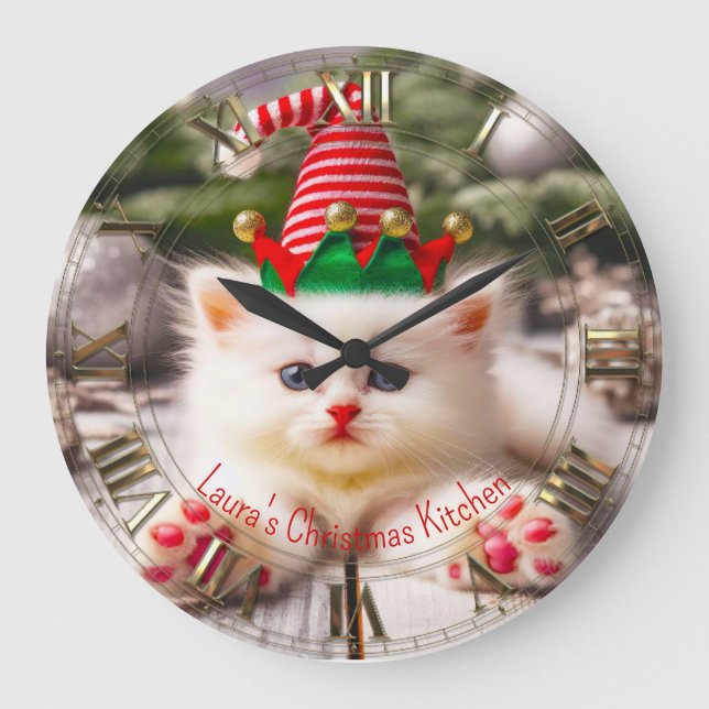Grande Horloge Ronde Kitty Happy Furbaby Noël (Recto)