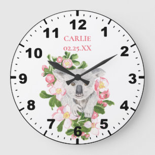 Grande Horloge Ronde Koala bébé pour la chambre d'une petite fille