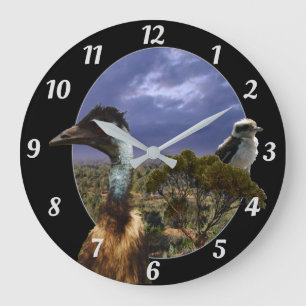 Grande Horloge Ronde Kookaburra, Emu, Paysage australien,