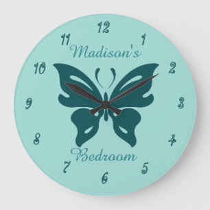 Grande Horloge Ronde La chambre à coucher turquoise de la fille faite