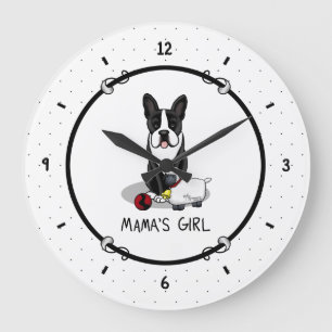 Grande Horloge Ronde La fille de maman #2 Boston Terrier Dog (noir) mig