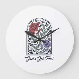 Grande Horloge Ronde La foi florale vintage de Dieu s'en charge