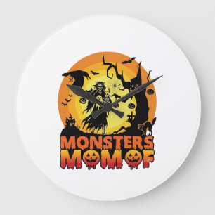 Grande Horloge Ronde La maman des monstres Halloween Monstre Fantôme Sq
