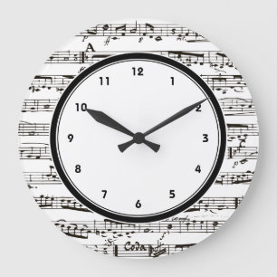 Grande Horloge Ronde La musique noire et blanche note l'horloge avec