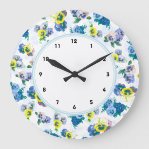 Grande Horloge Ronde La pensée bleue fleurit le motif floral