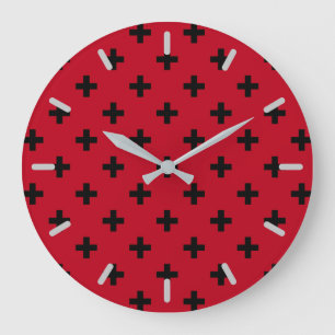 Grande Horloge Ronde La polka noire croise en rouge