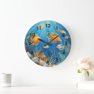 Grande Horloge Ronde La vie marine avec des poissons exotiques,