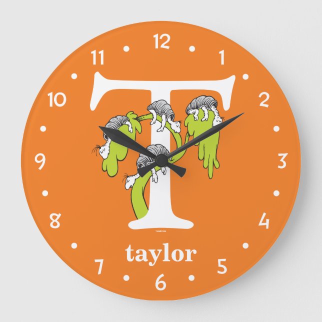 Grande Horloge Ronde L'ABC de Dr Seuss : Lettre T - Blanc | Ajoutez vot (Recto)