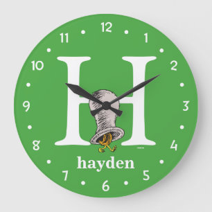 Grande Horloge Ronde L'ABC du Dr Seuss : Lettre H - Blanc Ajoutez vot
