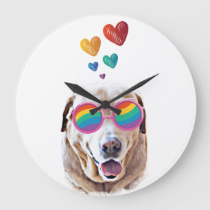 Grande Horloge Ronde Labrador Chien avec Coeurs Saint-Valentin