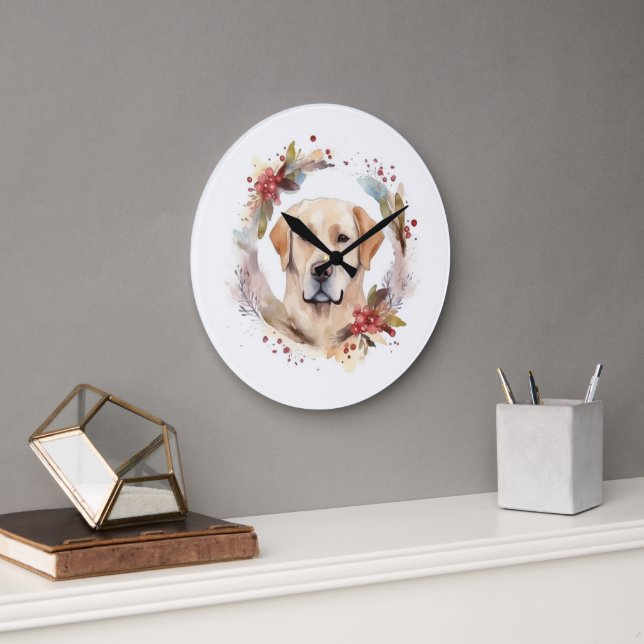 Grande Horloge Ronde Labrador Christmas Wreath Festive Pup (Bureau)