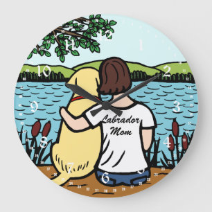 Grande Horloge Ronde Labrador et maman jaunes 2