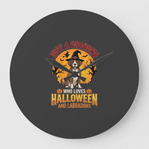 Grande Horloge Ronde Labrador Halloween Grand-mère Conception de chien_