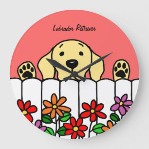 Grande Horloge Ronde Labrador jaune vous observant fleurit