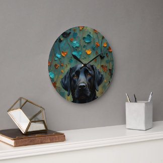 Grande Horloge Ronde Labrador noir en Feuille