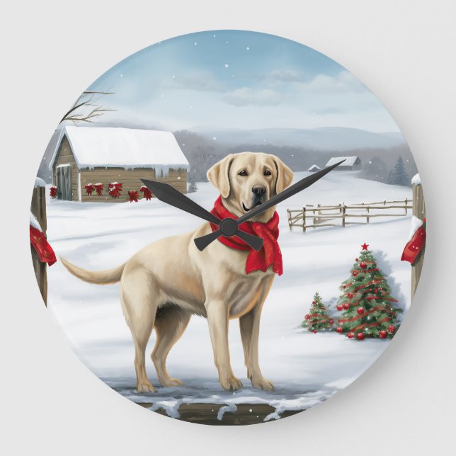 Grande Horloge Ronde Labrador Retriever Dog in Snow Christmas (Recto)