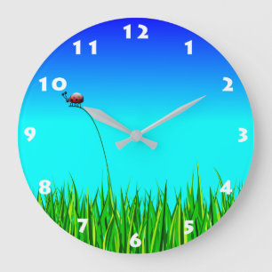 GRANDE HORLOGE RONDE LADYBUG EN GRAS AVEC NUMÉRO BLANC POUR ENFANTS 