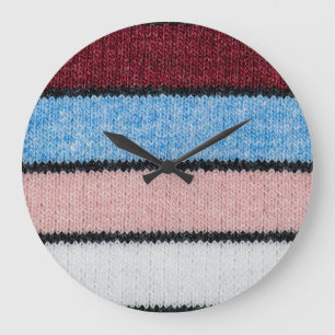 Grande Horloge Ronde Laine à rayures multicolores : Texture de tissu.
