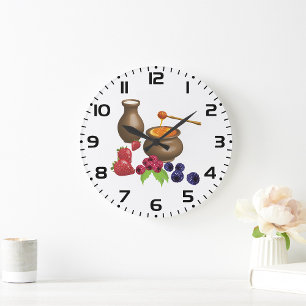 Grande Horloge Ronde Lait et miel avec baies Alimentation rustique