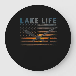 Grande Horloge Ronde Lake Life Fishman Sunset American Flag Bass Fish