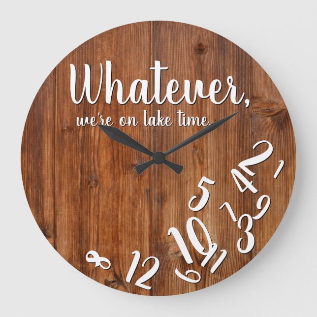 Grande Horloge Ronde Lake Time Rustic Wood Funny Retraite Lake Home (Recto)