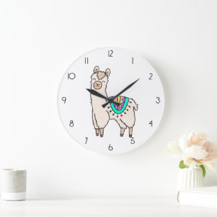 Grande Horloge Ronde lama alpaga de dessin animé souriant et heureux