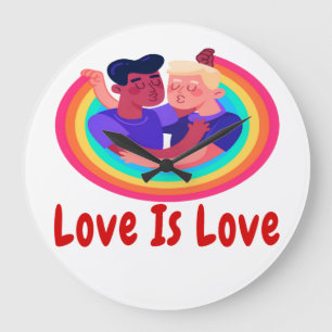 GRANDE HORLOGE RONDE L'AMOUR EST L'AMOUR POLICE ROUGE DEUX HOMMES FOND 