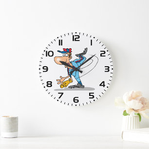 Grande Horloge Ronde Lanceur de baseball de dessin animé drôle lançant 