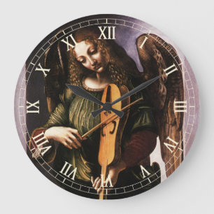Grande Horloge Ronde L'ange de Léonard de Vinci en vert avec une Vielle