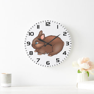 Grande Horloge Ronde Lapin Brun Mignon et Doux Animal Adorable