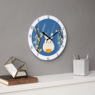 GRANDE HORLOGE RONDE LAPIN CHANCEUX ASIATIQUE