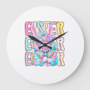 Grande Horloge Ronde Lapin de Pâques Coquette Arc Prépa Jour de Pâques