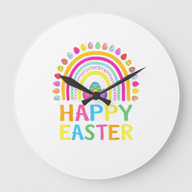 Grande Horloge Ronde Lapin de Pâques Joyeuses Chasse aux œufs de Pâques (Recto)