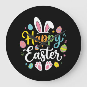 Grande Horloge Ronde Lapin de Pâques joyeux Lapin drôle de jour de Pâqu