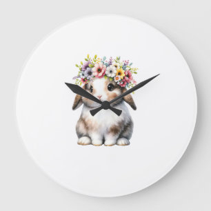 Grande Horloge Ronde Lapin de Pâques pour Femmes Filles - Fleur de Lapi