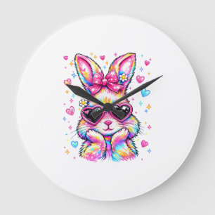 Grande Horloge Ronde Lapin de Pâques Tie Dye Mignon Coquette Femme Gi