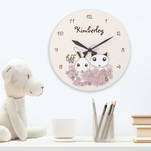 Grande Horloge Ronde Lapin mignon et amis animaux chaton Enfants