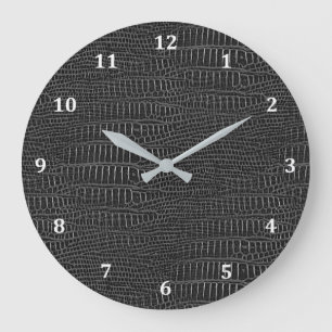 Grande Horloge Ronde L'apparence de la peau d'alligator réaliste noire