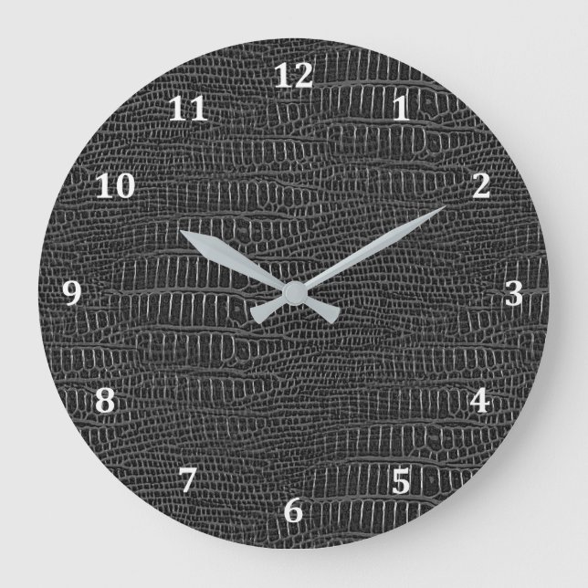 Grande Horloge Ronde L'apparence de la peau d'alligator réaliste noire (Recto)
