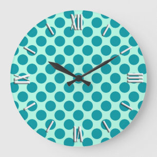 Grande Horloge Ronde Large retro dots - aqua and turquoise