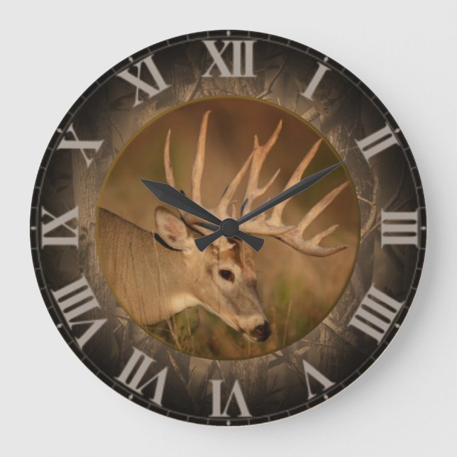 Grande Horloge Ronde Large Round White Tail Buck Clock (Recto)