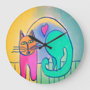 Grande Horloge Ronde L'art Abstrait de Chat
