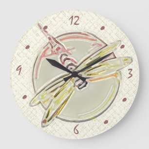 Grande Horloge Ronde L'art des libellules en rose doux