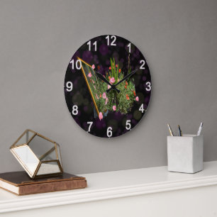 Grande Horloge Ronde L'Art Du Popot Rose Et Rouge,