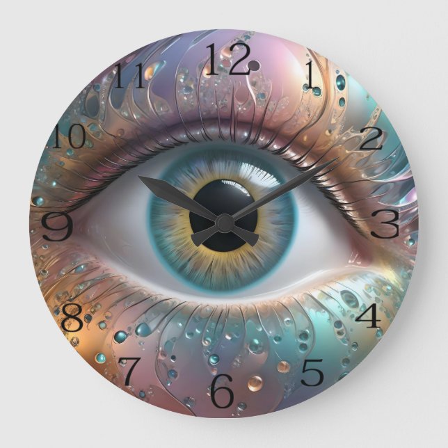 Grande Horloge Ronde L'Art Fractal Du Bal Oeil Bleu Humain, (Recto)
