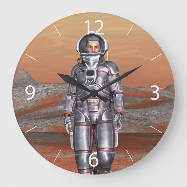 Grande Horloge Ronde L'astronaute Mars - Space Explorer sur la planète  (Recto)