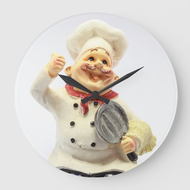 Grande Horloge Ronde Laughing chef with pan pottery figurine (Recto)